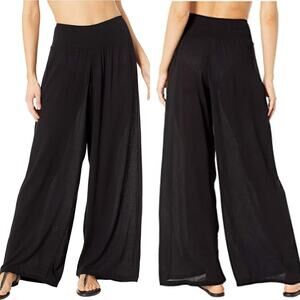 Lauren Ralph Lauren Black Crinkle Cover-Up Smocked Waist Pant Women's Small NWT